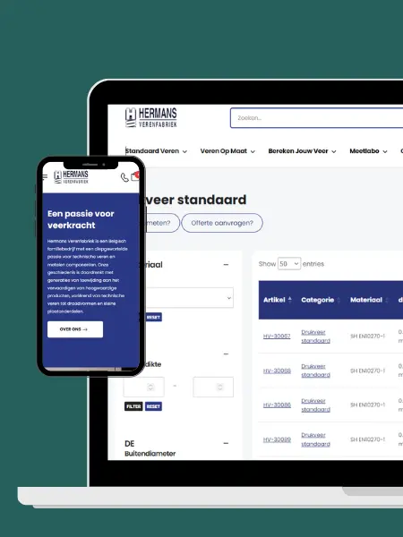 Website integratie met intern ERP systeem ontwikkeld voor Hermans Verenfabriek door Gettoweb